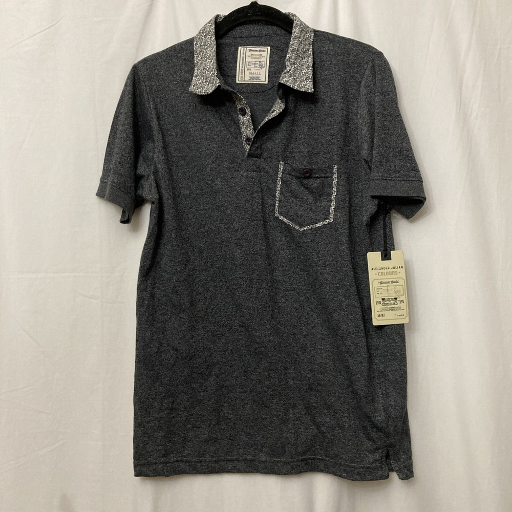 Alexander Julian Colours Black Grindle Pocket Polo w/Leopard Trim Accent - SZ S